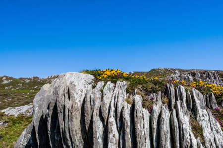 Dursey Island, Beara Peninsula, County Cork, Ireland - August 18, 2010: Dursey Island is separated from the mainland by a narrow stretch of water called Dursey Sound which has a very strong tidal race, with a reef of rocks in the centre of the channel whiの写真素材
