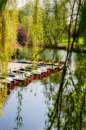 HAMBURG, GERMANY - April 15 2009: The Stadtparksee in Hamburg-Winterhude is the largest lake in the Hamburg city park.のeditorial素材