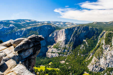 Panoramic view from Glacier Point over Yosemite Valley. Yosemite Valley is a glacial valley in Yosemite National Park in the western Sierra Nevada mountains of Northern California.の写真素材