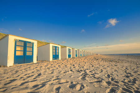 Beach Cabins And High Dunes With Grass At Texel Netherlandsの写真素材
