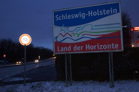 The Sign at a Steet showing the Beginning of the federal state Schleswig-Holsteinのeditorial素材