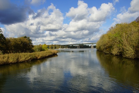 The Rader Viaduct with the highway A7 on it near Rendsburg over the Kiel Canal