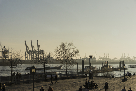 The Container terminal and shipyard in Hamburgのeditorial素材