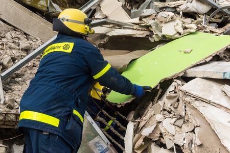 Ruins and forests site for training future rescue dogs at the Federal Agency for Technical Reliefのeditorial素材