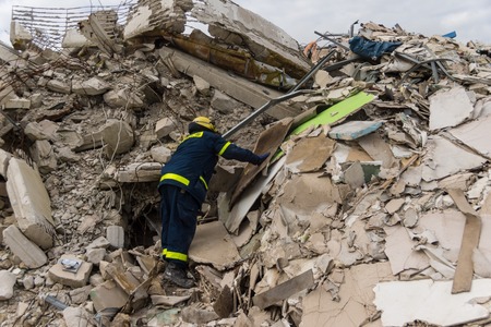 Ruins and forests site for training future rescue dogs at the Federal Agency for Technical Reliefのeditorial素材