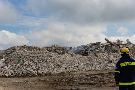 Ruins and forests as a training ground for future rescue dogs at the Federal Agency for Technical Relief のeditorial素材