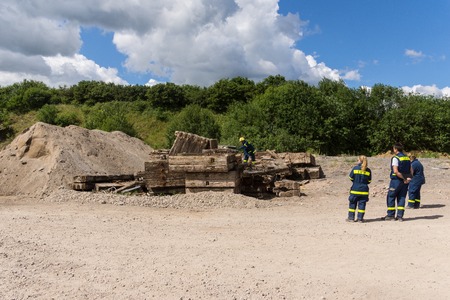 Ruins and forests as a training ground for future rescue dogs at the Federal Agency for Technical Reliefのeditorial素材