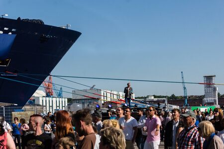 Kiel, Germany. 5th June, 2015. Jan Malte Andresen is announcing thru the christening of the TUI Ship "Mein Schiff 4"のeditorial素材