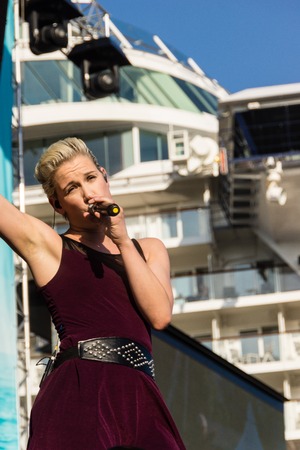 Kiel, Germany. 5th June, 2015. The band "Die Panikexperten - Tribute to Udo Lindenberg" is performing at the christening of the TUI Ship "Mein Schiff 4"のeditorial素材