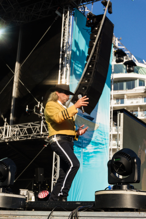 Kiel, Germany. 5th June, 2015. The band "Die Panikexperten - Tribute to Udo Lindenberg" is performing at the christening of the TUI Ship "Mein Schiff 4"のeditorial素材