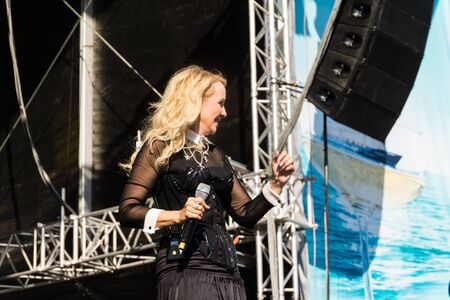 Kiel, Germany. 5th June, 2015. The musician Kristina Bach is performing at the christening of the TUI Ship "Mein Schiff 4"のeditorial素材