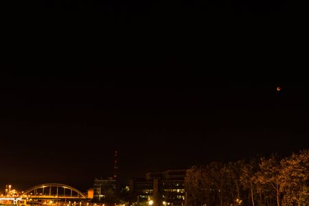 Kiel, Germany. 28th September 2015 Impressions of the September moon shining over the state blood capital of Schleswig-Holstein, Kiel, 2015 Bjrn German manのeditorial素材