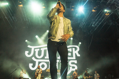 Kiel, Germany - June 24th 2016: The Band Jupiter Jones plays during the Kieler Week 2016