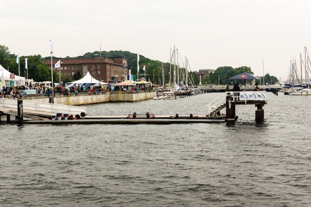 Kiel, Germany - May 29th 2016: Impressions from the finale races with sailing maneuvers and capsizing catamaransのeditorial素材