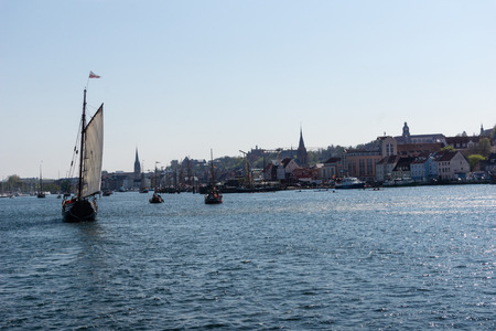 Flensburg, Germany - May 6th 2016:  Impressions of the second Day of the Flensburg Rum Regatte 2016 with  sailing boats, a regatte, craftsman and food stallsのeditorial素材