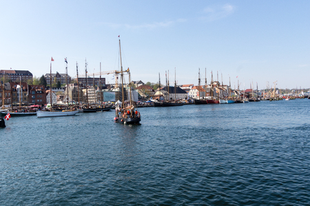 Flensburg, Germany - May 6th 2016:  Impressions of the second Day of the Flensburg Rum Regatte 2016 with  sailing boats, a regatte, craftsman and food stallsのeditorial素材