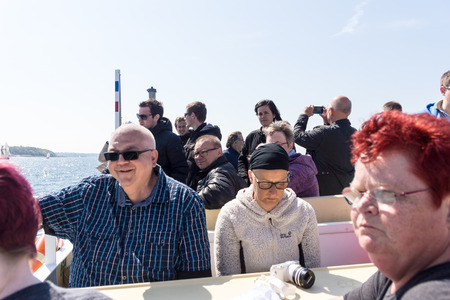 Flensburg, Germany - May 6th 2016:  Impressions of the second Day of the Flensburg Rum Regatte 2016 with  sailing boats, a regatte, craftsman and food stallsのeditorial素材