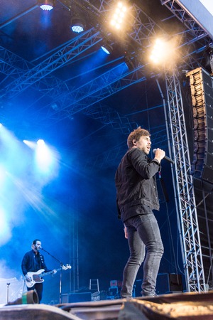 KIEL, GERMANY - June 16 2017: The singersongwriter Max Giesinger is performing on the NDR BÃ¼hne at the Soundcheck Friday during the Kieler Woche 2017のeditorial素材