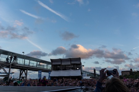 KIEL, GERMANY - June 16 2017: The singersongwriter Max Giesinger is performing on the NDR BÃ¼hne at the Soundcheck Friday during the Kieler Woche 2017のeditorial素材