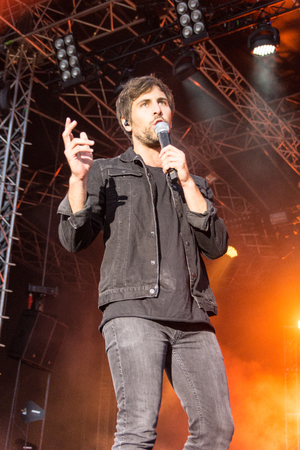 KIEL, GERMANY - June 16 2017: The singersongwriter Max Giesinger is performing on the NDR BÃ¼hne at the Soundcheck Friday during the Kieler Woche 2017のeditorial素材