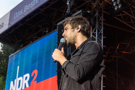 KIEL, GERMANY - June 16 2017: The singersongwriter Max Giesinger is performing on the NDR BÃ¼hne at the Soundcheck Friday during the Kieler Woche 2017のeditorial素材