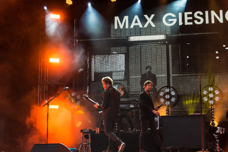 KIEL, GERMANY - June 16 2017: The singersongwriter Max Giesinger is performing on the NDR BÃ¼hne at the Soundcheck Friday during the Kieler Woche 2017のeditorial素材