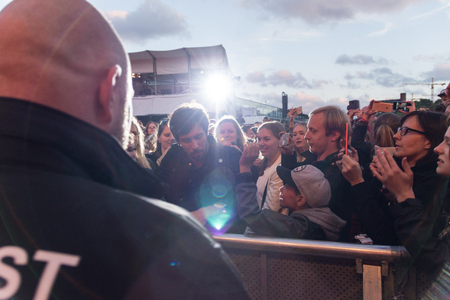 KIEL, GERMANY - June 16 2017: The singersongwriter Max Giesinger is performing on the NDR Bühne at the Soundcheck Friday during the Kieler Woche 2017のeditorial素材