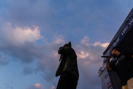 Kiel, Germany - June 19th 2017: The Rapper Samy Deluxe is performing on the HÃ¶rn stage during the Kieler Woche 2017のeditorial素材