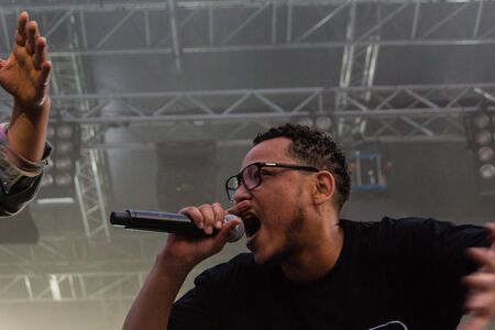 Kiel, Germany - June 19th 2017: The Rapper Samy Deluxe is performing on the HÃ¶rn stage during the Kieler Woche 2017のeditorial素材