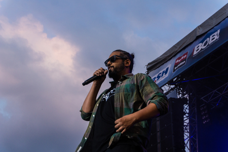 Kiel, Germany - June 19th 2017: The Rapper Samy Deluxe is performing on the HÃ¶rn stage during the Kieler Woche 2017のeditorial素材
