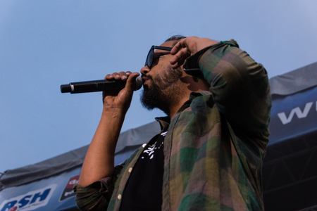 Kiel, Germany - June 19th 2017: The Rapper Samy Deluxe is performing on the HÃ¶rn stage during the Kieler Woche 2017のeditorial素材