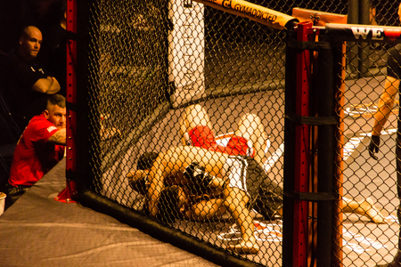 Hamburg, Germany - Nov 18th, 2017: The fight between Ali Ramadan and Aaron Fröhlich during We Love MMA 34 のeditorial素材