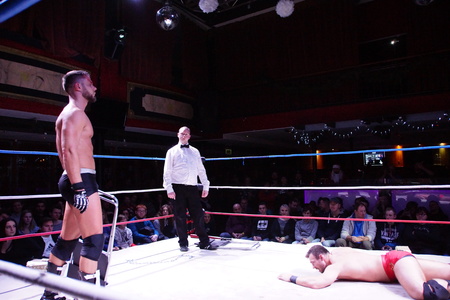 Kiel, Germany - December 08, 2018. The Purge Match (TLC) between Muskelkater and Purge Club for the Maximum Tag Team Titlesのeditorial素材