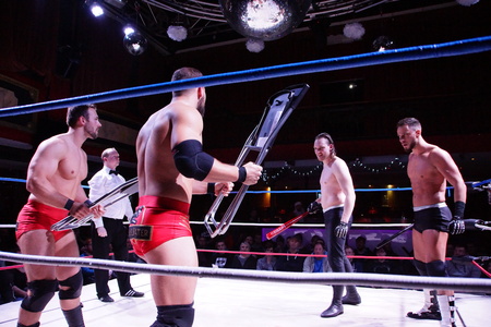 Kiel, Germany - December 08, 2018. The Purge Match (TLC) between Muskelkater and Purge Club for the Maximum Tag Team Titlesのeditorial素材