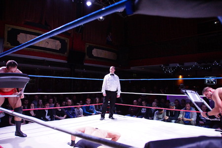 Kiel, Germany - December 08, 2018. The Purge Match (TLC) between Muskelkater and Purge Club for the Maximum Tag Team Titlesのeditorial素材