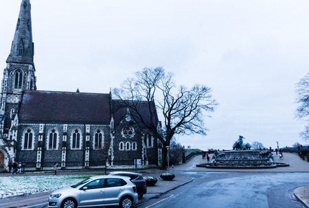 St. Alban's Church with Gefion Fountain in Copenhagen, Denmarkの写真素材