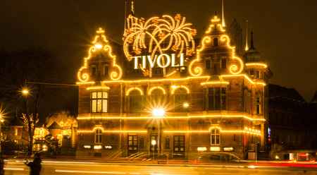 The enlightened Tivoli Garden, Copenhagen, Denmark, during Nighttime and Christmas Timeのeditorial素材