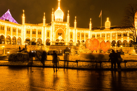 The enlightened Tivoli Garden, Copenhagen, Denmark, during Nighttime and Christmas Timeのeditorial素材