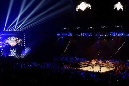 Hamburg, Germany - May 16th 2019: A 3-way-Dance for the WWE US-Championshipのeditorial素材