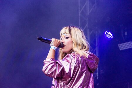 Kiel, Germany - June 25th 2019: Electropop music group MIA from Berlin is performing on the Rathaus...