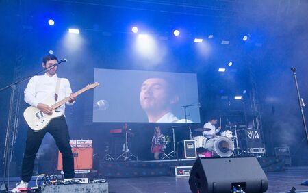 Kiel, Germany - June 25th 2019: Electropop music group MIA from Berlin is performing on the Rathaus...