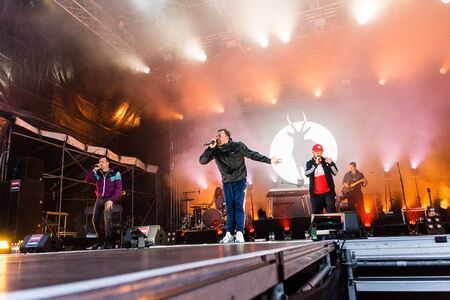 Kiel, Germany - June 26th 2019: The Hip-hop-Band Antilopen Gang is performing on the Rathaus Stage during the 125th Kiel Weekのeditorial素材