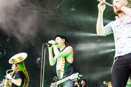Kiel, Germany - June 26th 2019: The Brasspop-Band Querbeat from Cologne is performing on the Rathaus Stage during the 125th Kiel Weekのeditorial素材