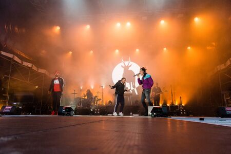 Kiel, Germany - June 26th 2019: The Hip-hop-Band Antilopen Gang is performing on the Rathaus Stage during the 125th Kiel Weekのeditorial素材