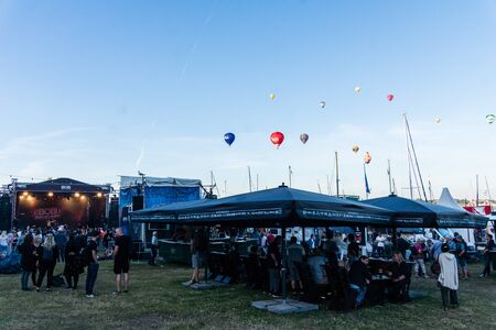 Kiel, Germany - June 28tht 2019: Ballon Sail over the Radio BOB! Rockcamp during the 125th Kiel Week