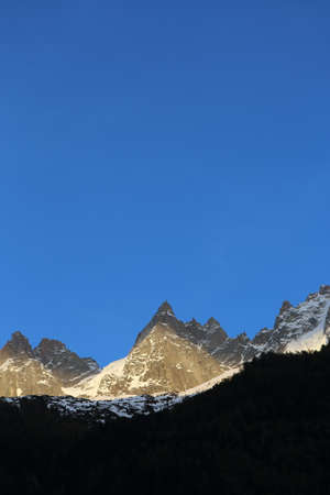 view of an alpine mountain landscape near Mont Blanc, Chamonix, Switzerlandの写真素材