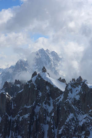view of an alpine mountain landscape near Mont Blanc, Chamonix, Switzerlandの写真素材