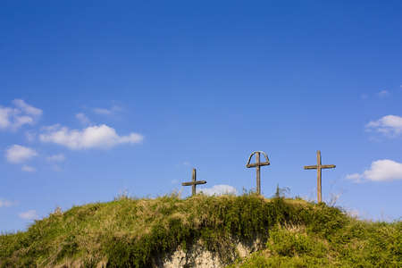 Crosses on a hillの写真素材