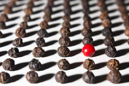 A red single red pepper corn amongst manyの写真素材