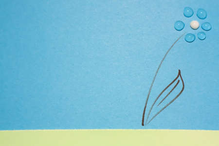 Mixed media illustration of flower on a paper backgroundの写真素材